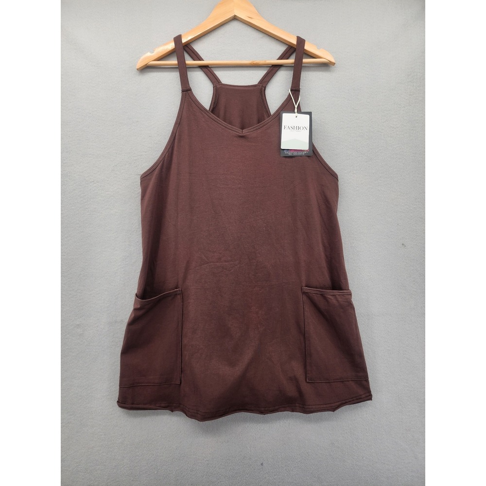 Fashion Clothing Brown Romper Dress With Pockets M Cotton Spandex Activewear NEW